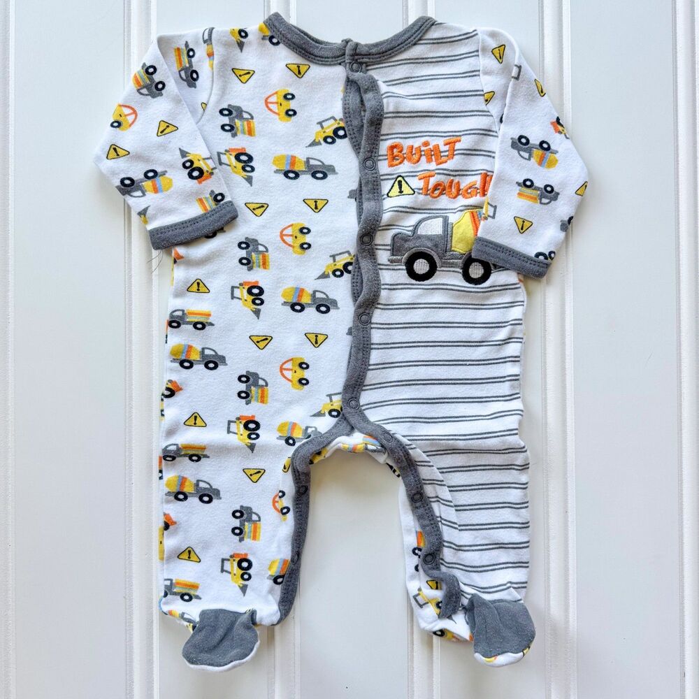 4/$10 - Wee Play Construction Cotton Button Up Baby Footie | 3-6 Months